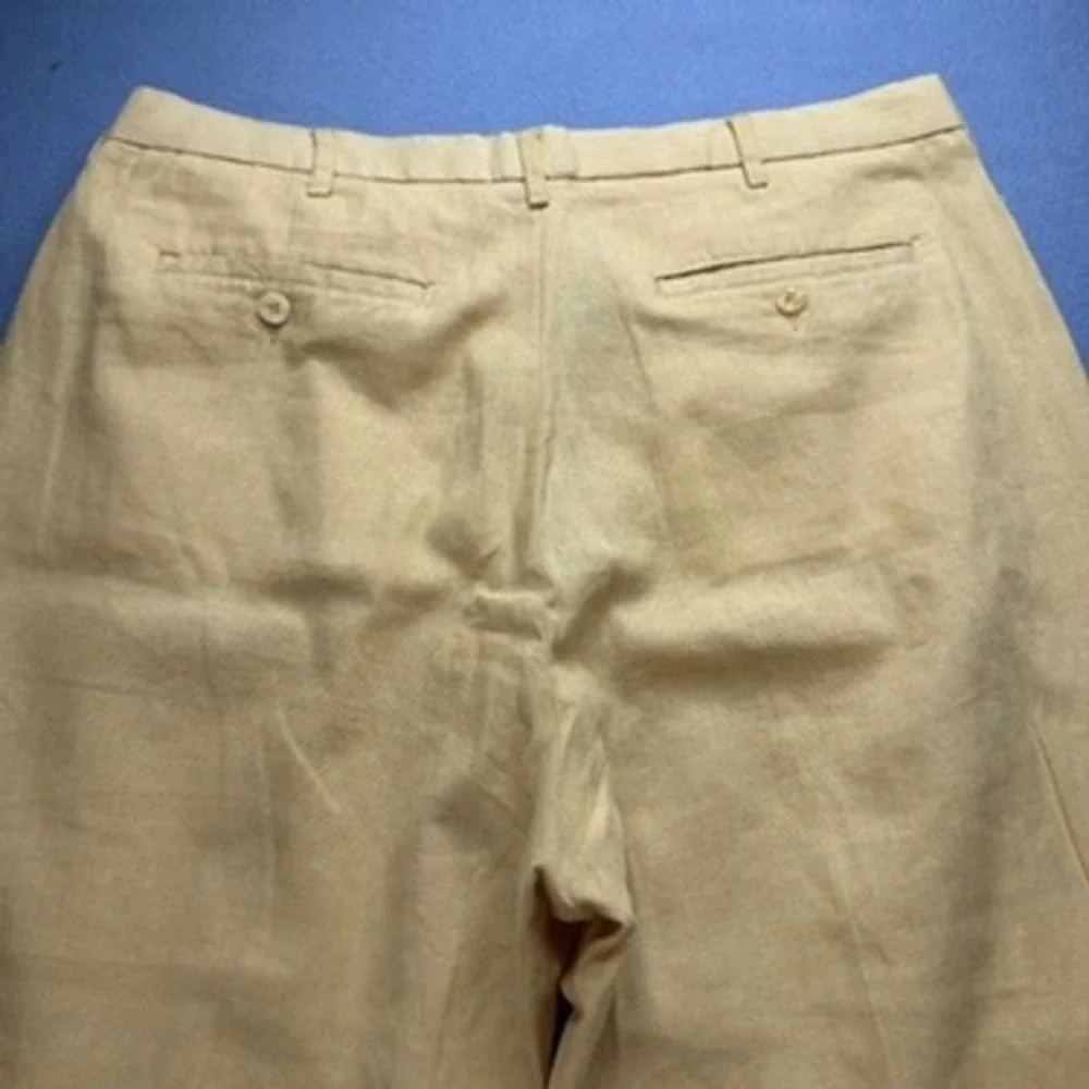 Trust Linen Blend Pleated Dress Pants Relaxed 36x30 (FIT 35x28) Yellow Trousers